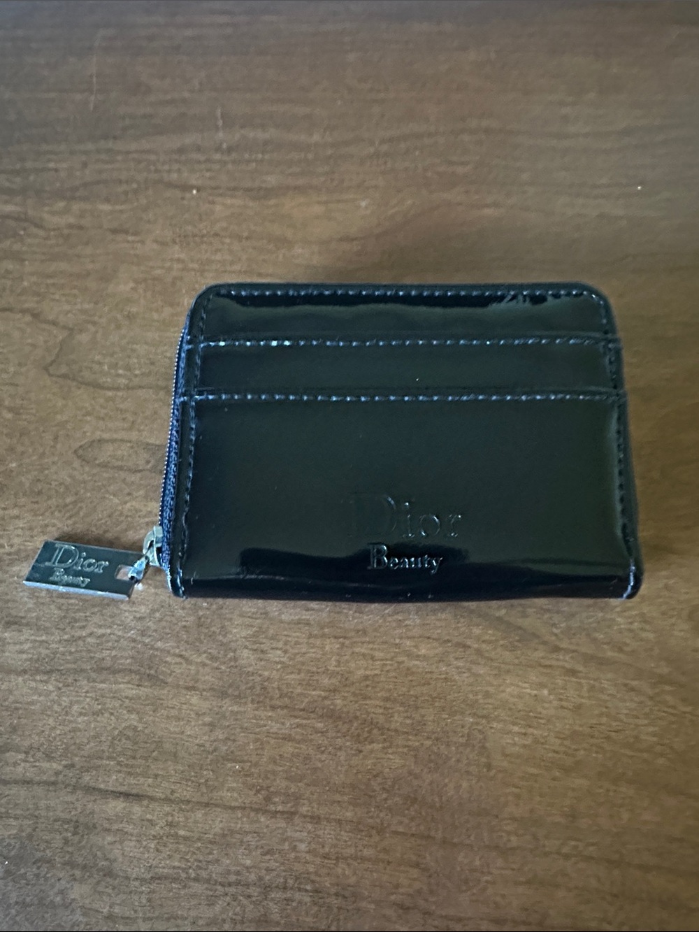 Dior Beauty Black Patent Card Case with Zip Pull
